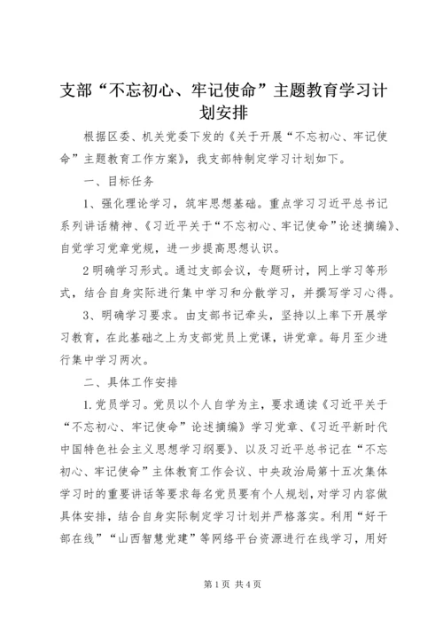 支部“不忘初心、牢记使命”主题教育学习计划安排.docx