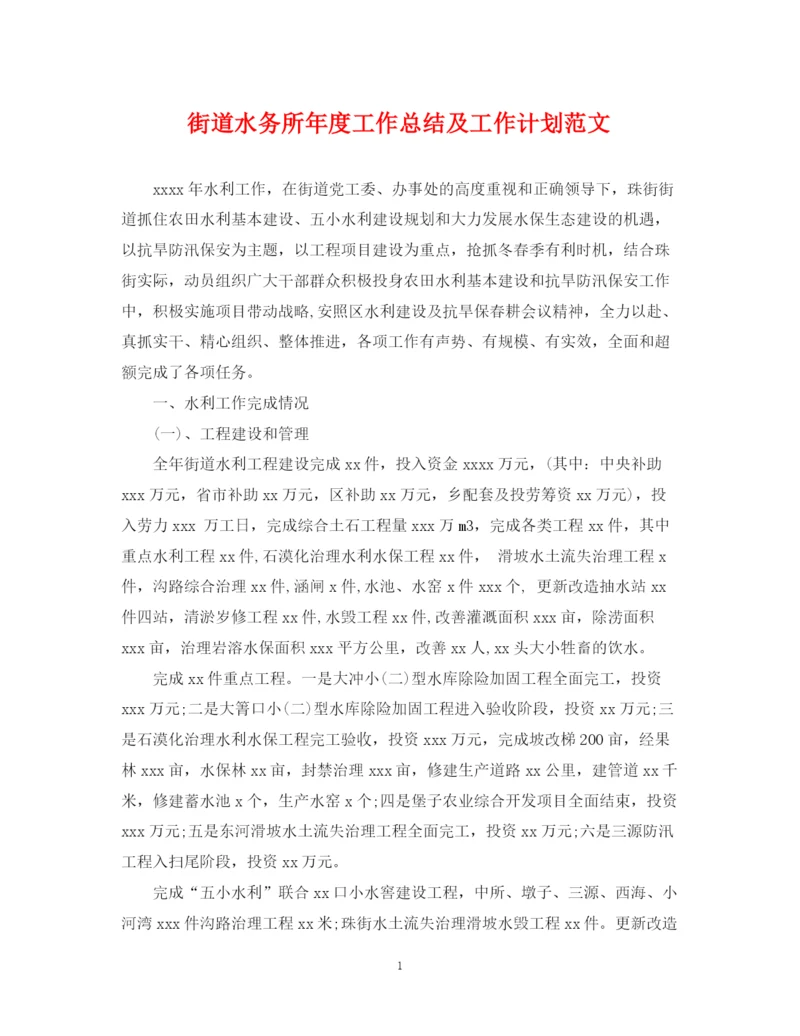 精编之街道水务所年度工作总结及工作计划范文.docx
