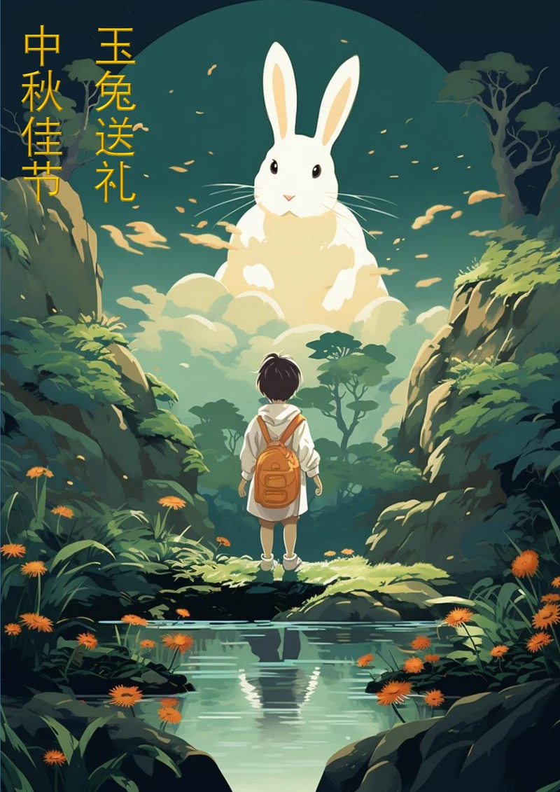 中秋佳节玉兔送礼中秋海报