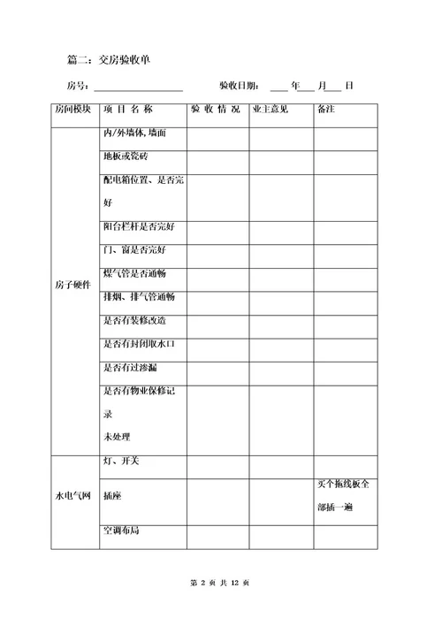 交房验收单三篇