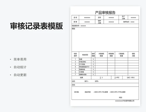 审核记录表模版