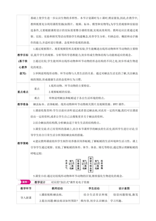 5.1.2 线形动物和环节动物 【2024秋人教八上生物精彩课堂（素材+教案+导学案）】