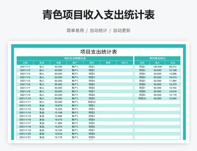 青色项目收入支出统计表