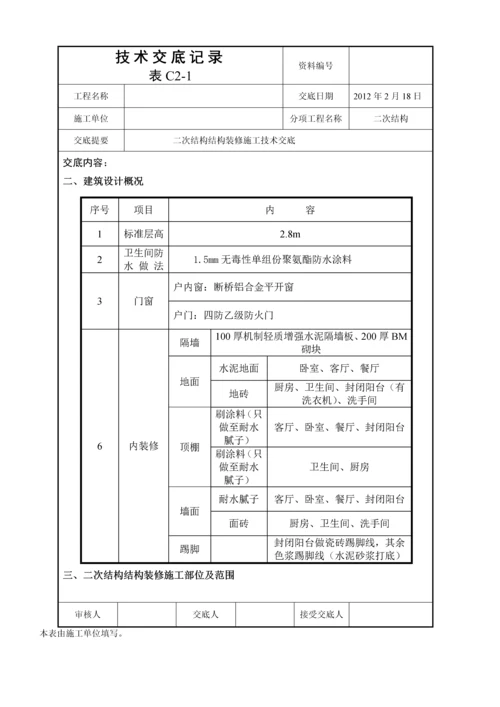 二次结构装修施工技术交底.docx