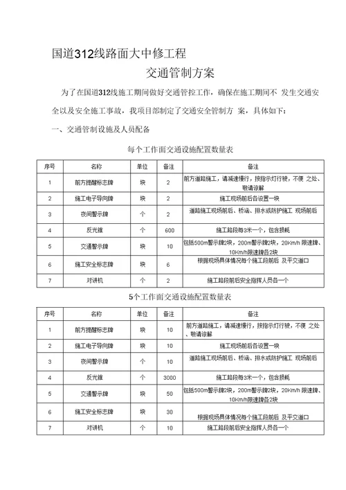 道路施工交通管制方案