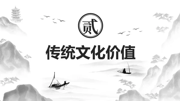 黑色古风水墨插画传统文化主题教育PPT模板