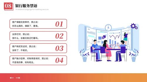 橙黄色商务礼仪插画风格银行窗口服务礼仪商务礼仪PPT窗口服务礼仪培训
