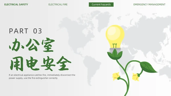 绿色简约商务办公室用电安全PPT