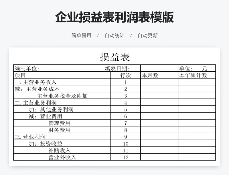 企业损益表利润表模版