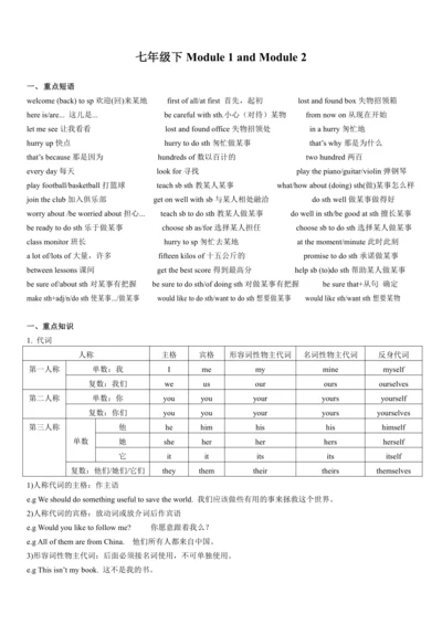 外研版英语七年级下册1-6模块重点知识复习资料