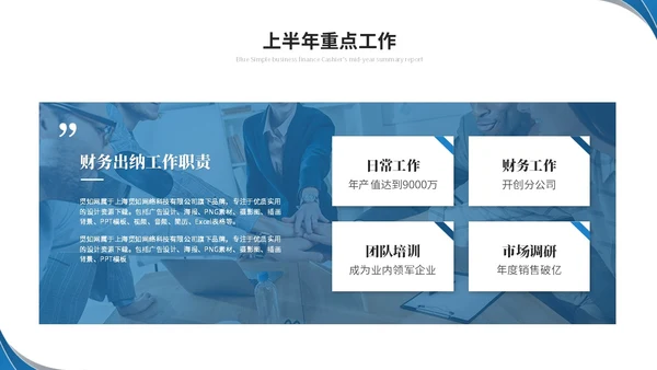 蓝色简约商务流体形状财务年中总结工作总结工作汇报ppt模板