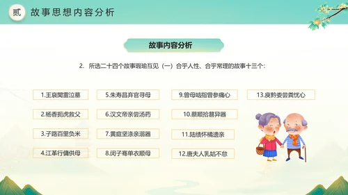 绿色水墨风二十四孝传承孝道文化PPT模板中国传统文化
