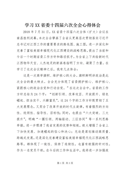 学习XX省委十四届六次全会心得体会 (2).docx