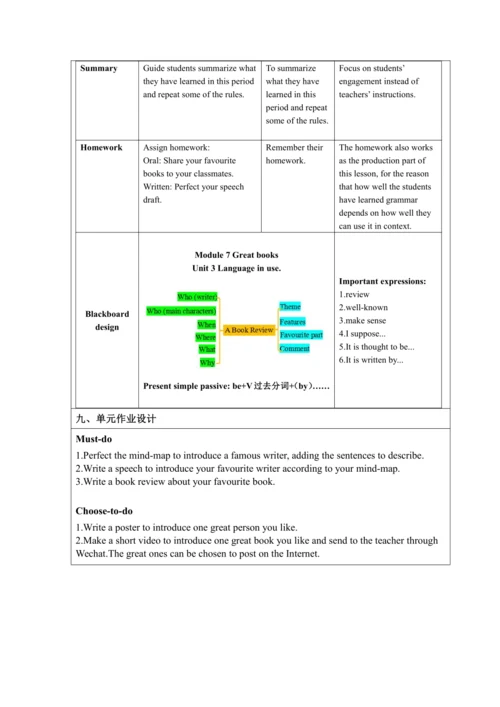 Module 7 Great books 模块整体教学设计（表格式）