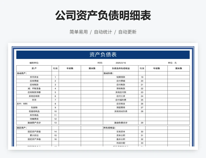 公司资产负债明细表