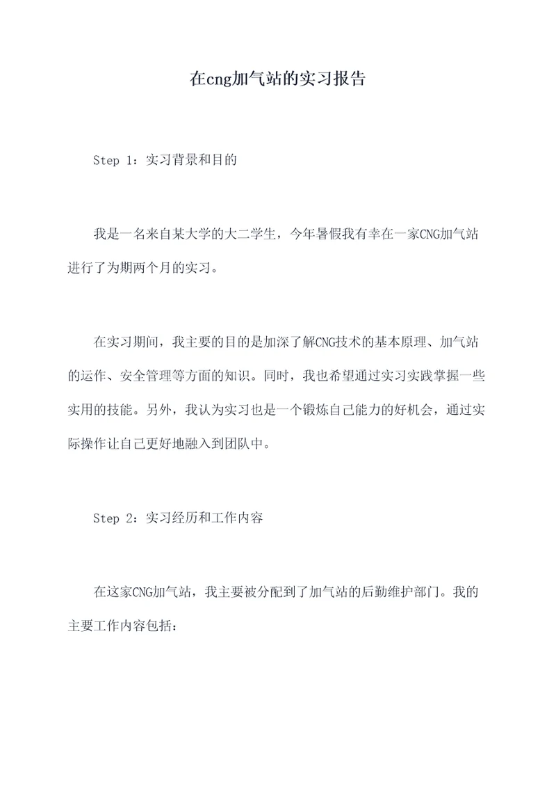 在cng加气站的实习报告