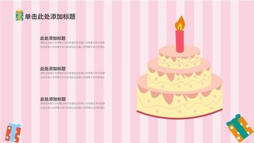 粉色卡通风蛋糕生日快乐PPT模板