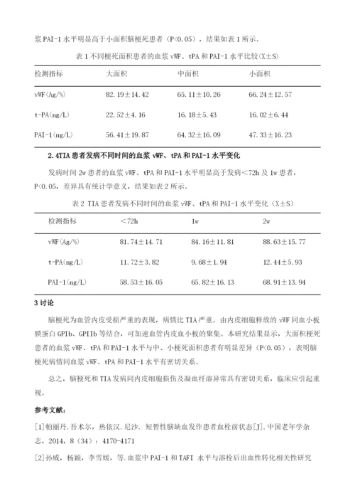 短暂脑缺血发作和脑梗死患者血浆vWF、tPA和PAI-1变化的临床对照研究1.docx