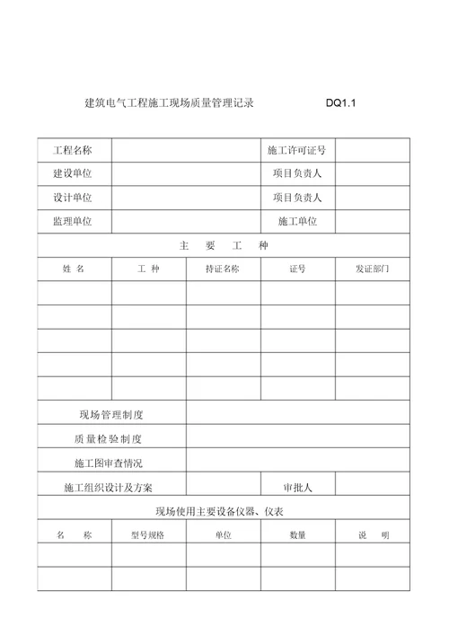 全套电气工程验收表格模板