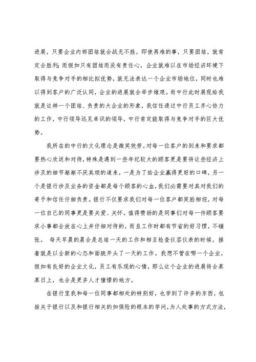 2022优秀银行实习报告