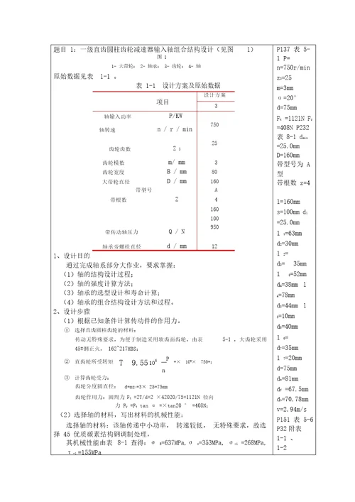 级直齿圆柱齿轮减速器输入轴组合结构设计计算说明书