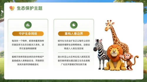 绿黄色3D关于世界动物日宣传活动主题PPT模板