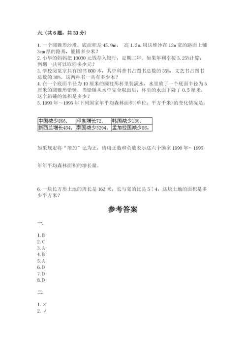 人教版六年级数学小升初试卷附参考答案（模拟题）.docx