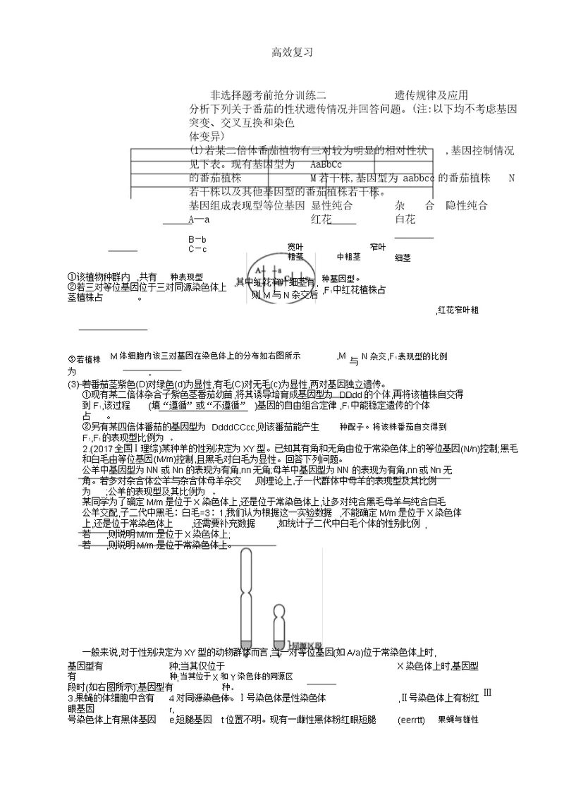 新课标高考生物二轮复习计划非选择题考前抢分训练2遗传规律及应用42含答案
