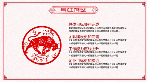 2021年牛年剪纸喜庆中国风年工作总结述职报告年终总结PPT