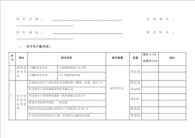 一般工贸企业安全检查表