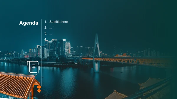 蓝色摄影风重庆山城风光与美食地图PPT