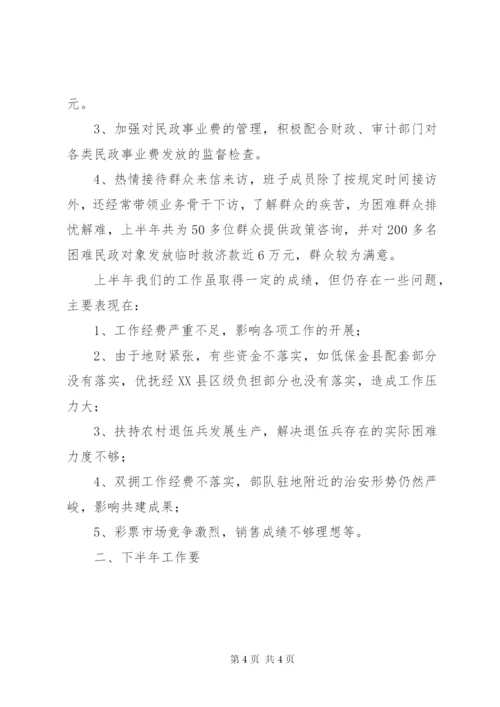 县民政局上半年工作总结范文.docx