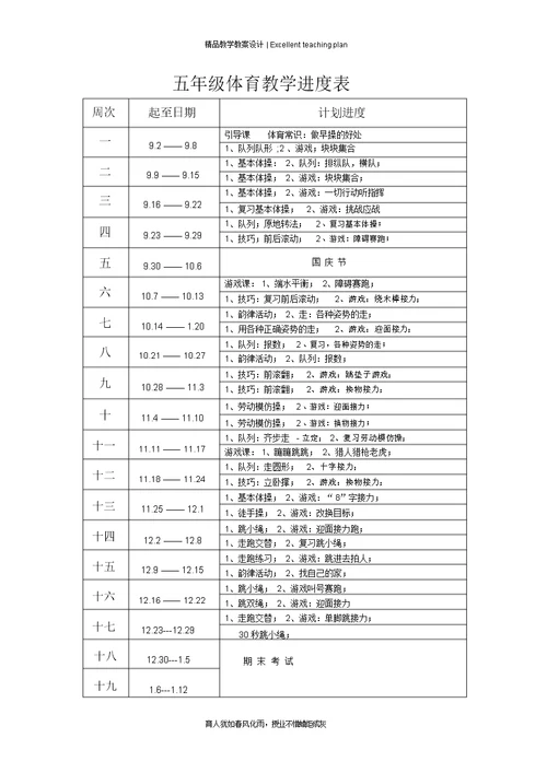 五年级下册体育教学计划及教案新部编本[全册]