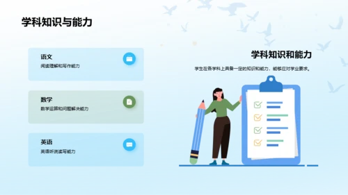 蓝色插画学生成长总结汇报PPT模板