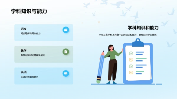 蓝色插画学生成长总结汇报PPT模板