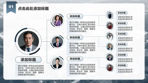 蓝灰色商务风企业组织架构介绍PPT模板