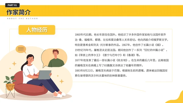 屠格涅夫知名作家介绍PPT模板