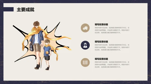 蓝色棕色复古风动漫形象人物介绍通用PPT模板
