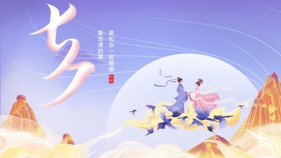 紫色插画风七夕节PPT模板