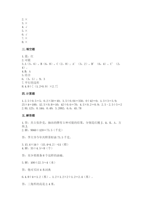 人教版小学五年级上册数学期末测试卷（中心小学）.docx
