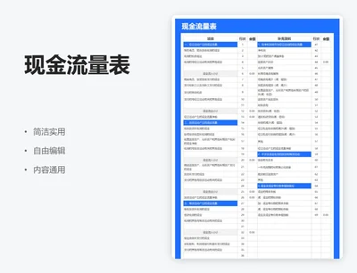 简约蓝色现金流量表
