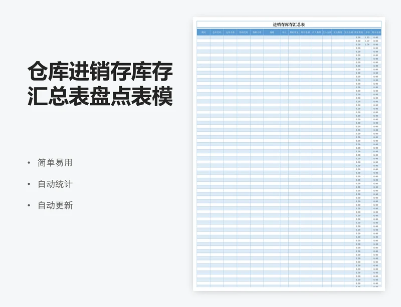 仓库进销存库存汇总表盘点表模板