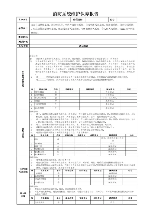 消防维保各系统保养报告