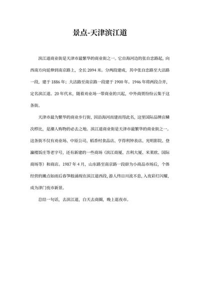 天津滨江道旅游攻略word模板