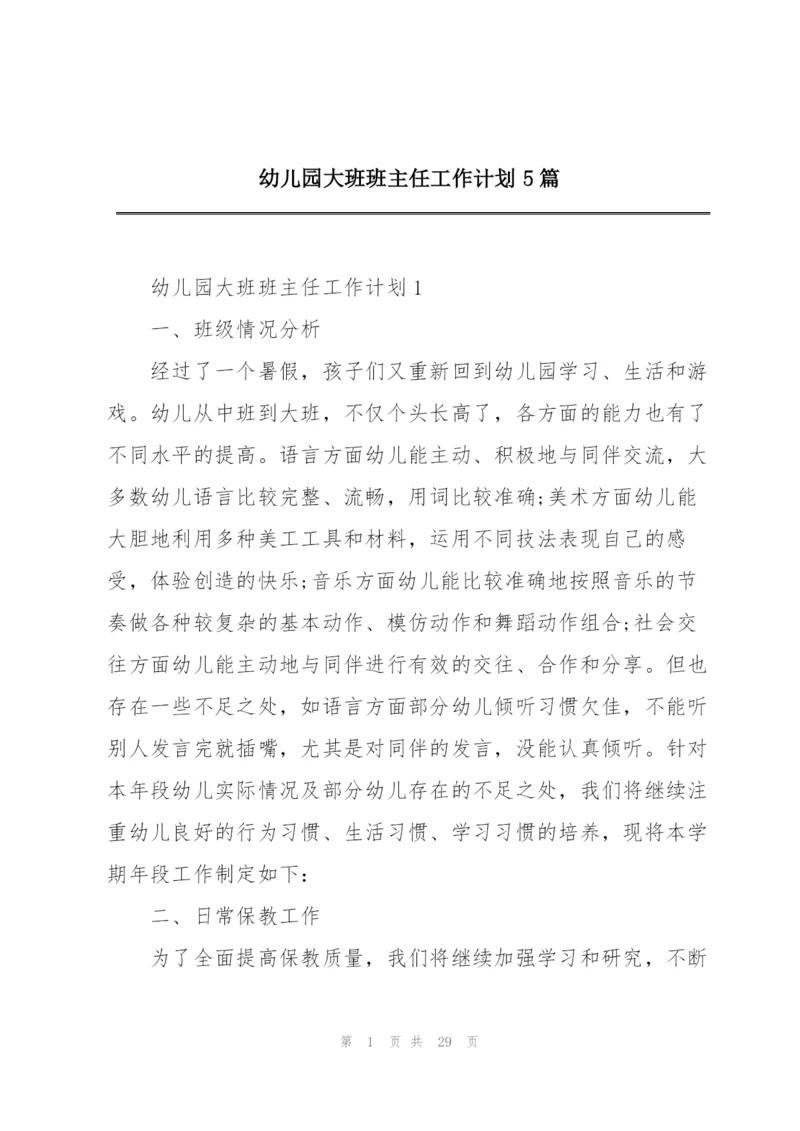 幼儿园大班班主任工作计划5篇.docx