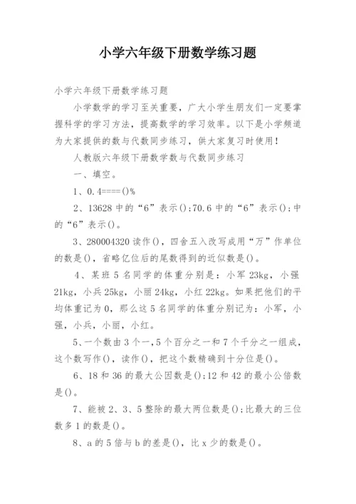 小学六年级下册数学练习题.docx