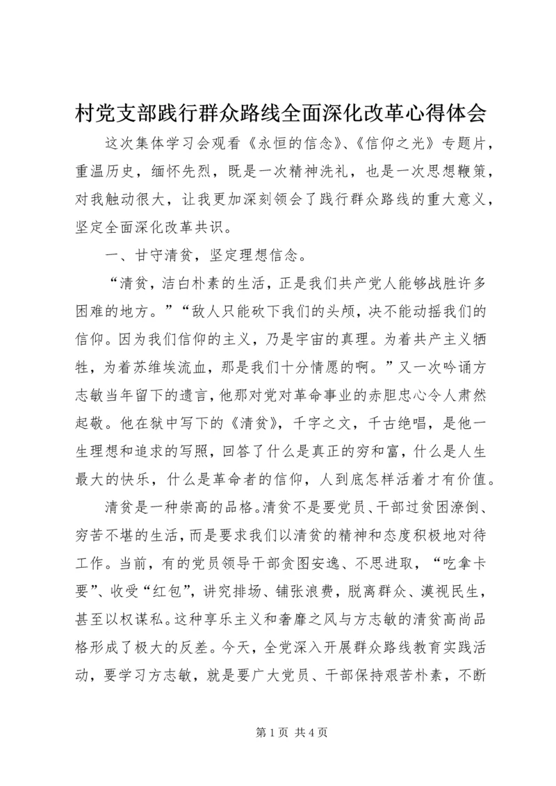 村党支部践行群众路线全面深化改革心得体会.docx