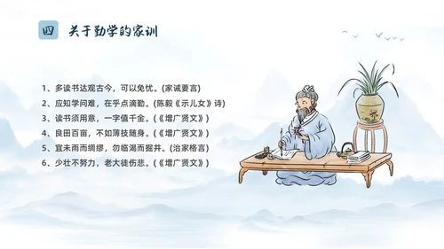 蓝色水墨国风家风家训主题班会汇报PPT