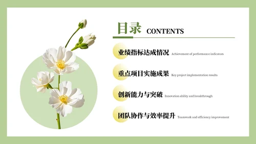 绿色小清新风年度核心成果汇报PPT模板
