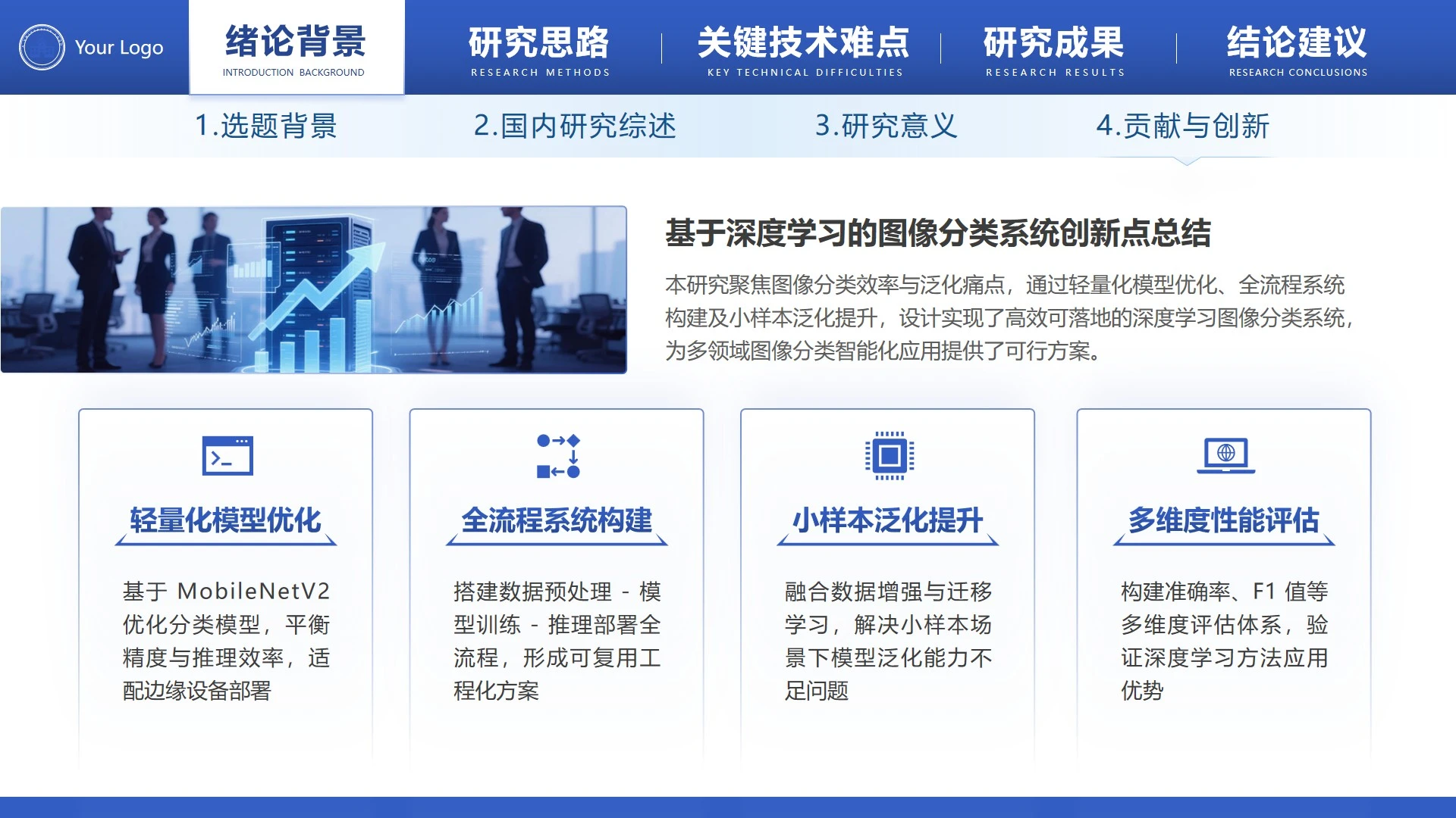 贡献与创新-学术风毕业答辩汇报PPT单页